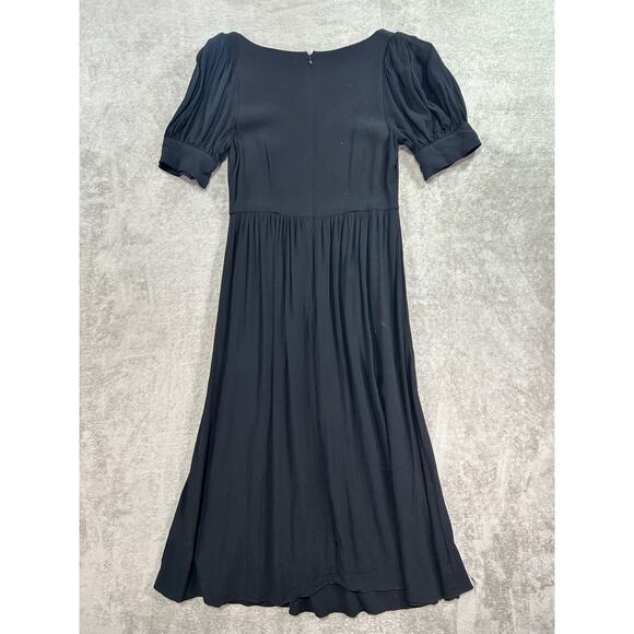 Madewell Puff-Sleeve Scoop Midi Dress Black Womens Size 4 Classic Office - Picture 3 of 8